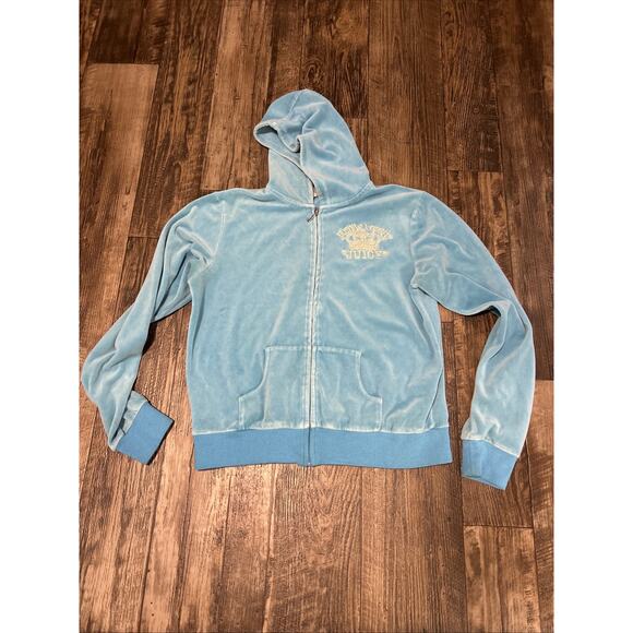 2005 Y2K Blue Juicy Couture Velour Jacket Preppy Royalty Crown XL Women’s Zip - Picture 4 of 7